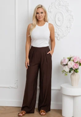 Pantaloni largi din vascoza fluida cu pliuri elegante in talie