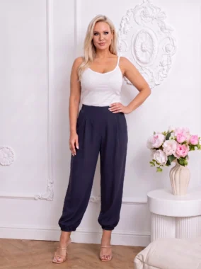 Pantaloni lejeri cu manseta elastica si pense