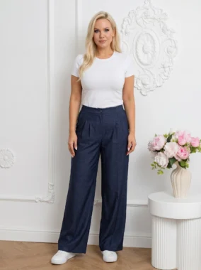 Pantaloni lejeri cu talie elastica si pense