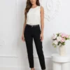 pantaloni-office-negri-conici-cu-curea-subtire-inclusa