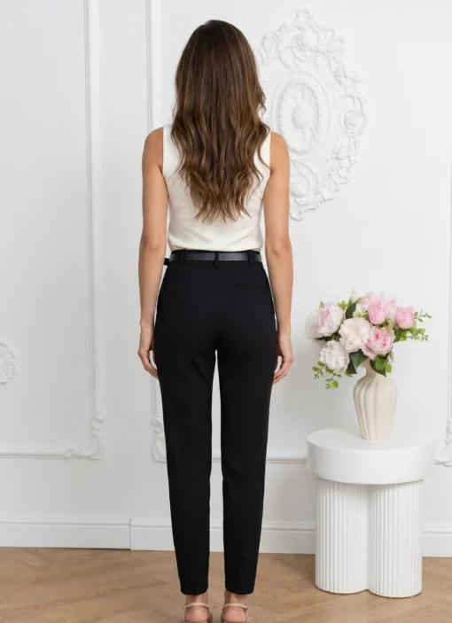 pantaloni-office-negri-conici-cu-curea-subtire-inclusa