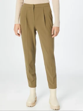 Pantaloni office olive cu talie inalta si pliuri