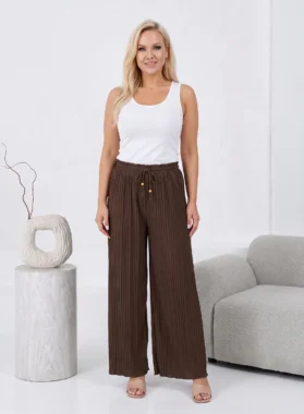 Pantaloni plisati cu croi larg si talie elastica