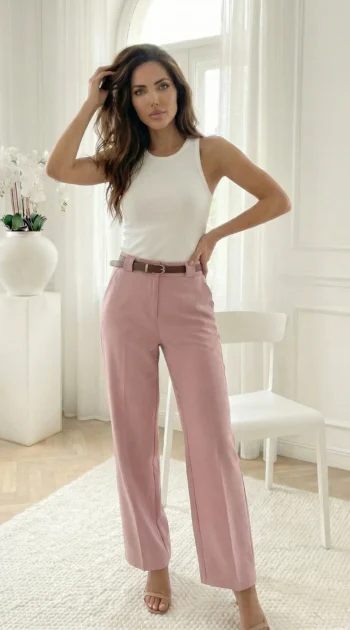 pantaloni-roz-pudra-cu-curea-si-croiala-dreapta