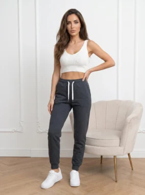 Pantaloni sport dama cu talie inalta si snur