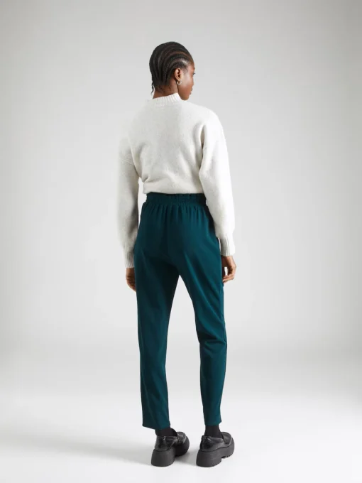 pantaloni-verde-petrol-cu-talie-inalta-incretita-si-pliuri