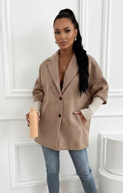 Pardesiu oversize bej cu guler d...