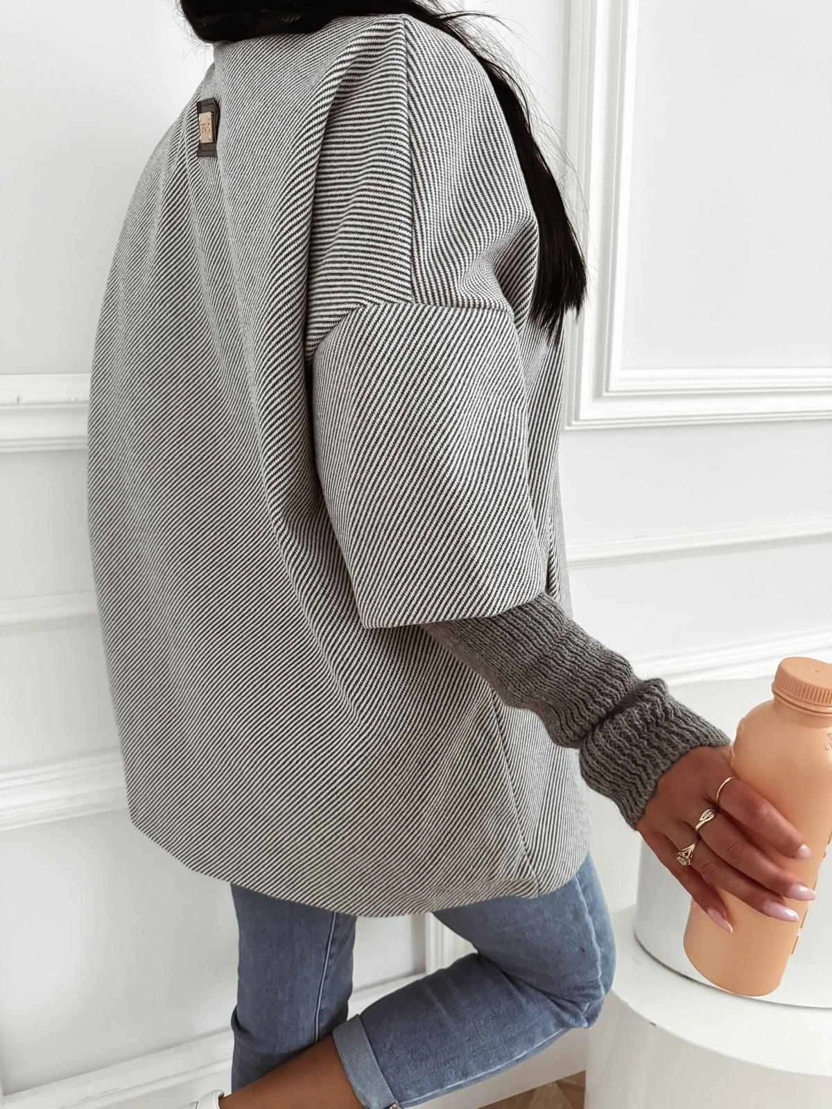 Pardesiu oversize gri cu guler d... - 2 | YEO