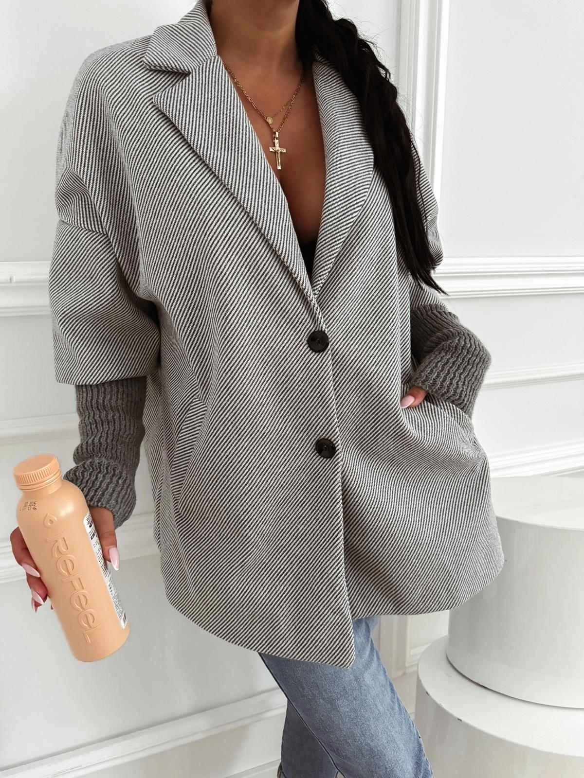 Pardesiu oversize gri cu guler d... - 3 | YEO