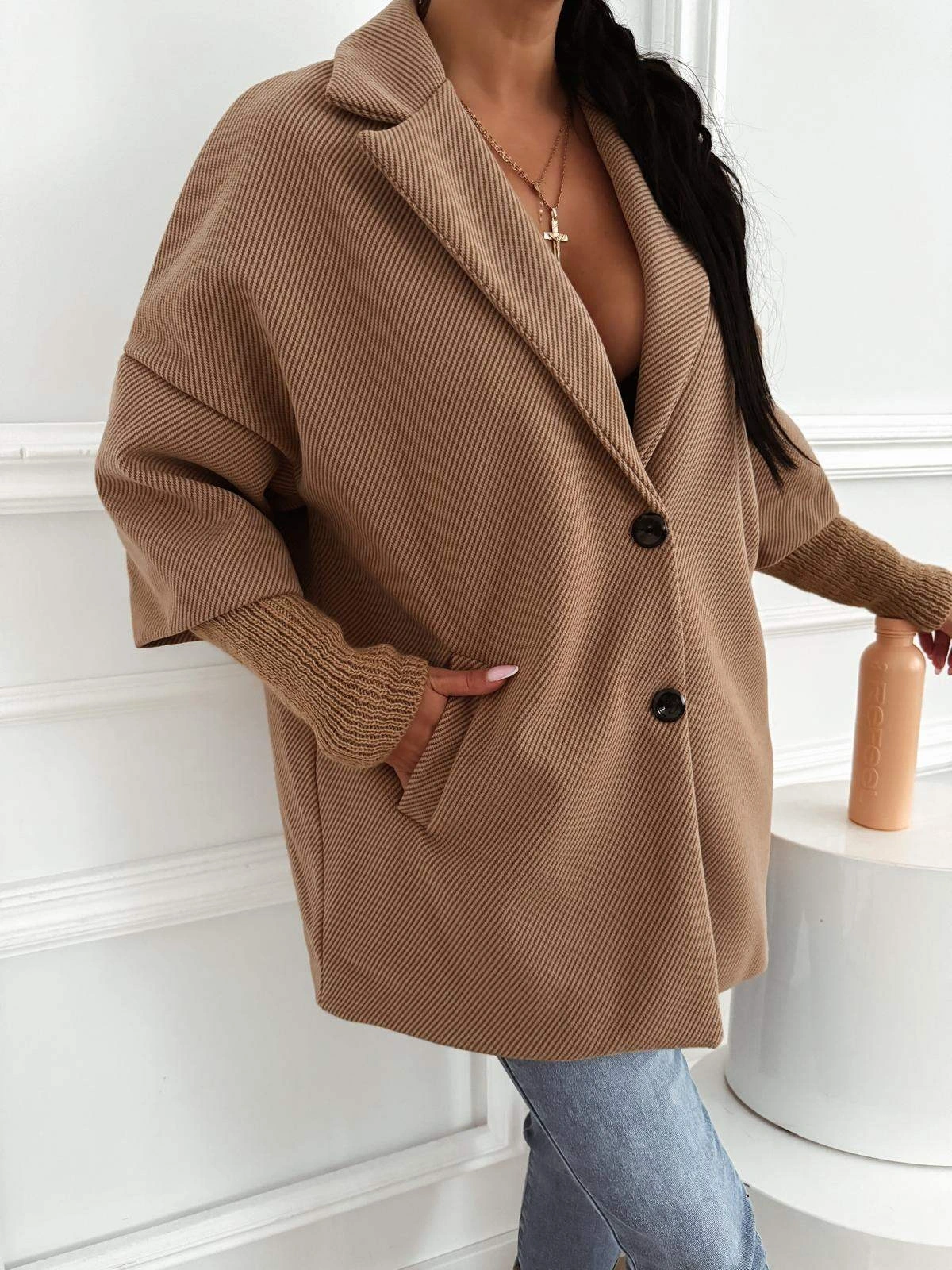 Pardesiu oversize maro cu guler ... - 1 | YEO
