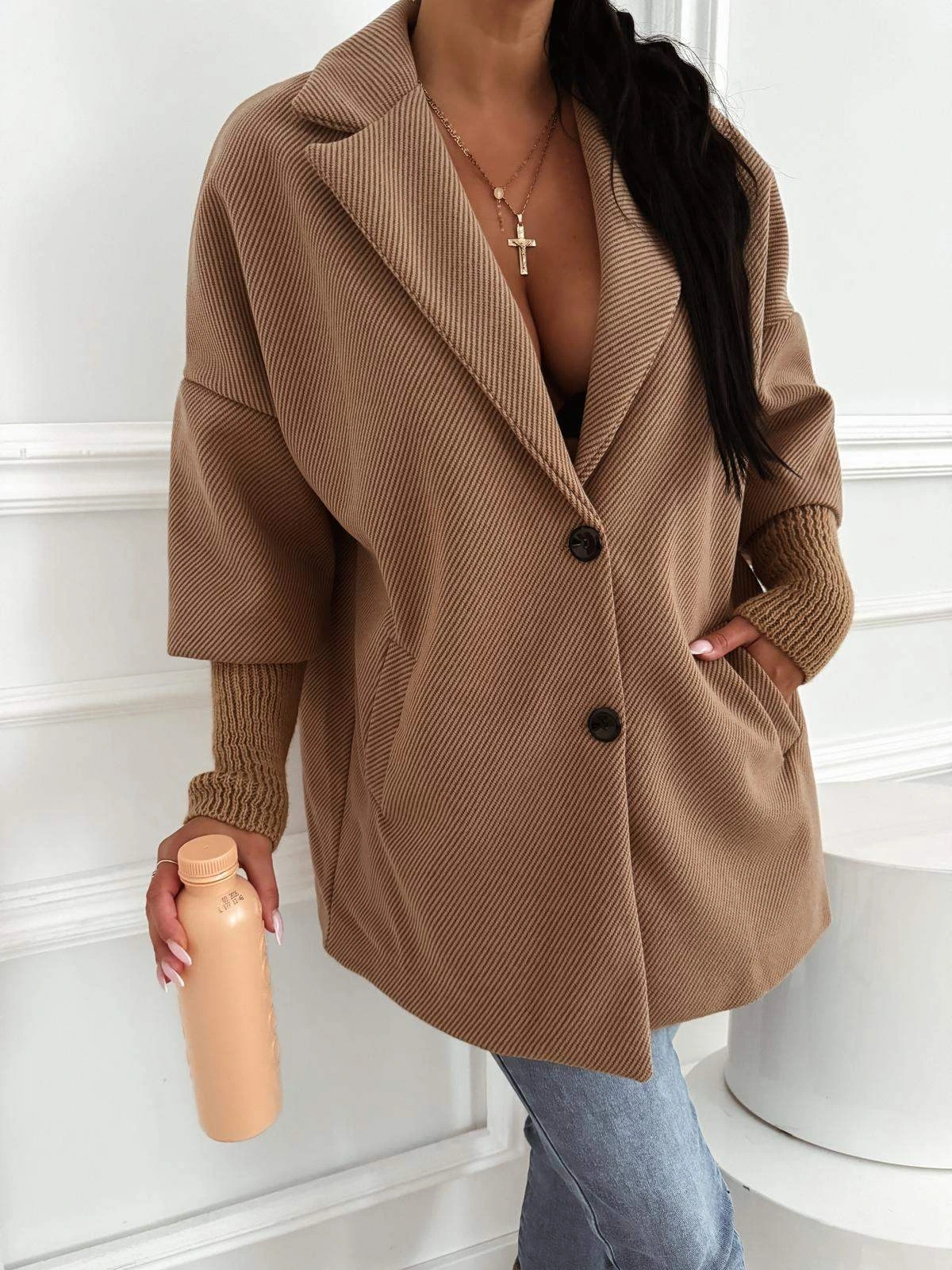 Pardesiu oversize maro cu guler ... - 2 | YEO