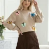 pulover-bej-cu-fluturi-colorati-3d