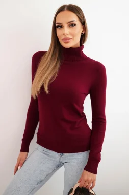 Pulover burgundy cu guler inalt si maneca lunga