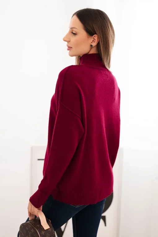 pulover-burgundy-oversize-cu-guler-inalt