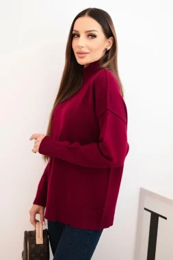 Pulover burgundy oversize cu guler inalt