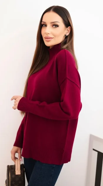 pulover-burgundy-oversize-cu-guler-inalt