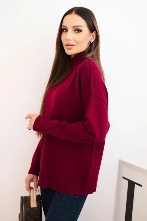 pulover-burgundy-oversize-cu-guler-inalt