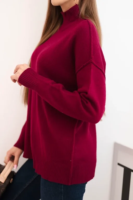 pulover-burgundy-oversize-cu-guler-inalt