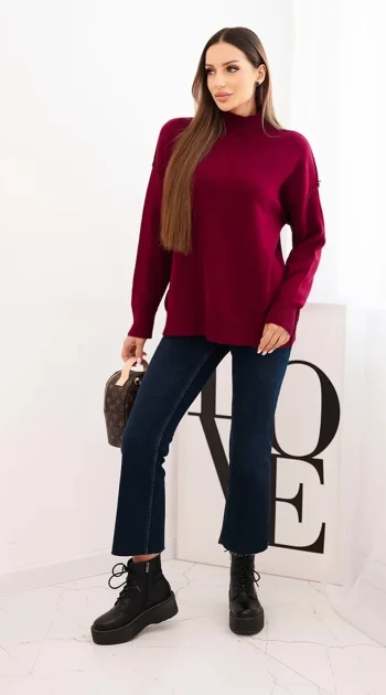 pulover-burgundy-oversize-cu-guler-inalt