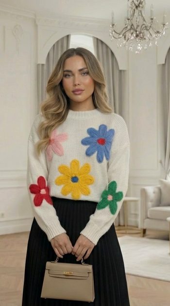 pulover-crem-cu-flori-colorate