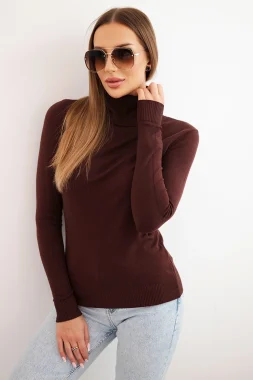 Pulover cu guler inalt si maneca lunga maro