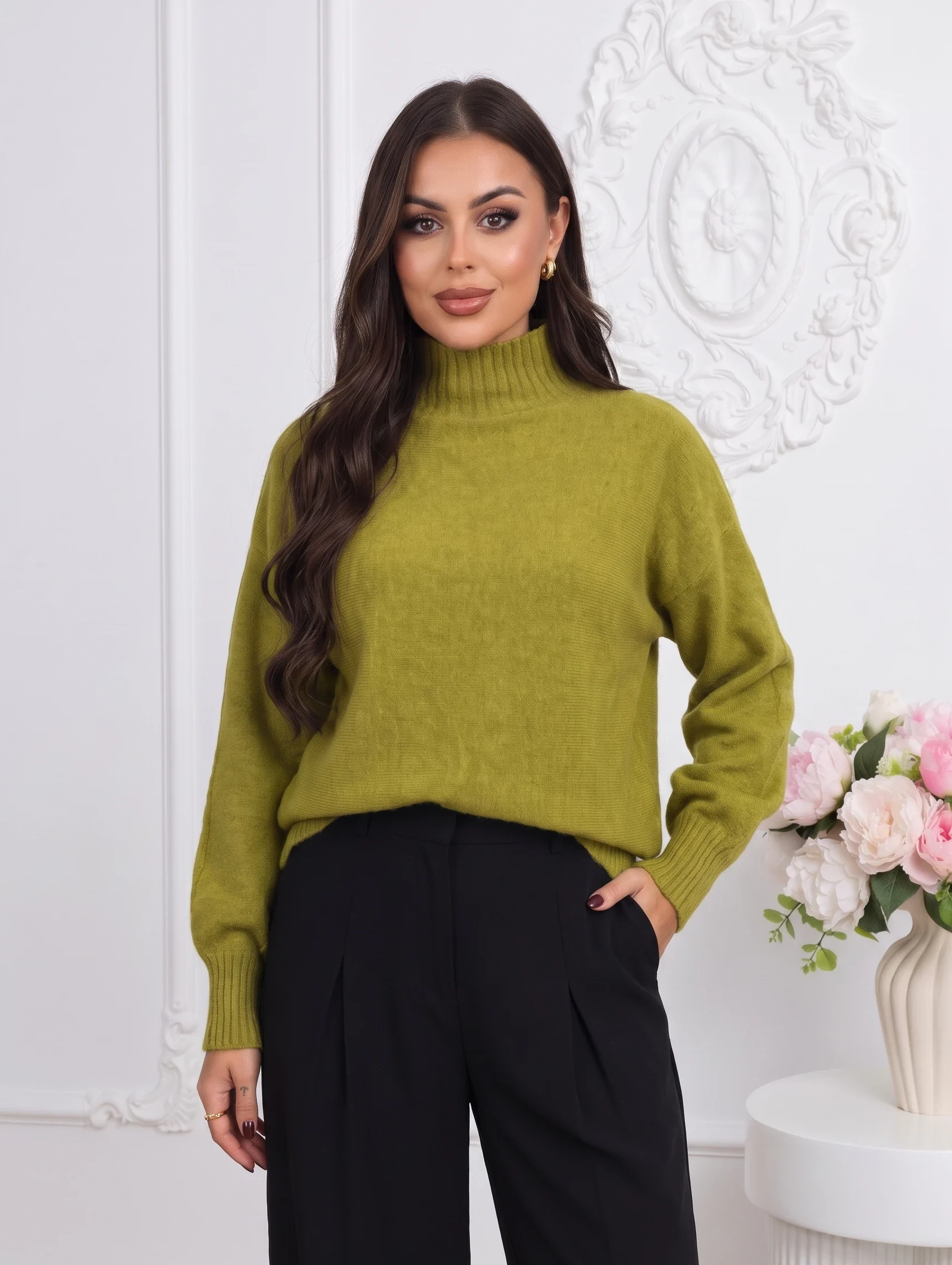 Pulover din tricot cu guler inalt