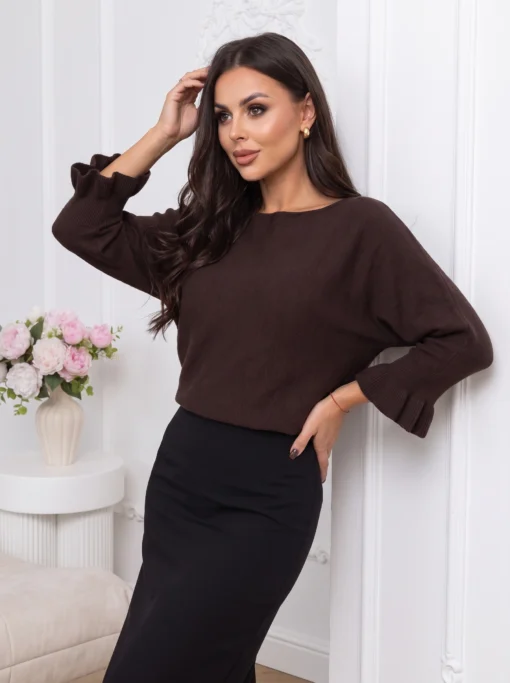 pulover-din-tricot-fin-cu-maneci-trei-sferturi-si-volanase