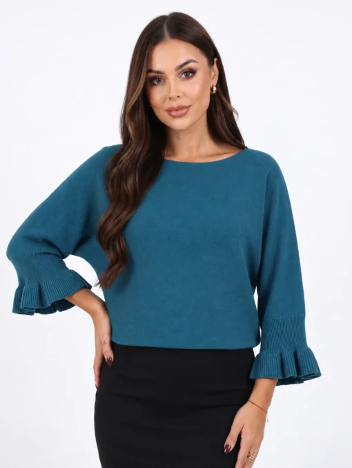 pulover-din-tricot-fin-cu-maneci-trei-sferturi-si-volanase