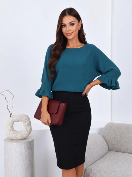 pulover-din-tricot-fin-cu-maneci-trei-sferturi-si-volanase
