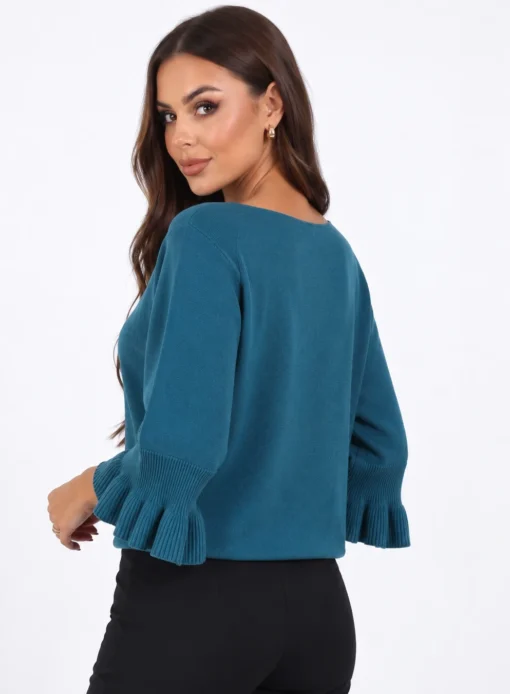 pulover-din-tricot-fin-cu-maneci-trei-sferturi-si-volanase