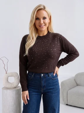 Pulover elegant din tricot cu aplicatii stralucitoare
