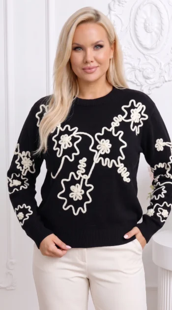 pulover-elegant-din-tricot-fin-cu-broderie-florala