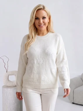Pulover elegant din tricot moale cu broderie florala