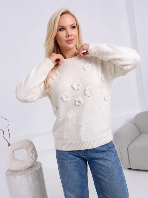 pulover-elegant-din-tricot-moale-cu-flori-3d