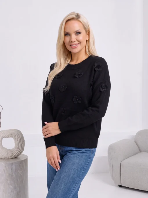 pulover-elegant-din-tricot-moale-cu-flori-3d