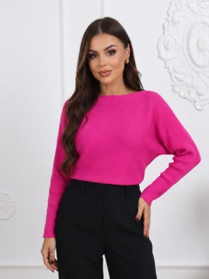 Pulover scurt din tricot reiat cu maneci liliac