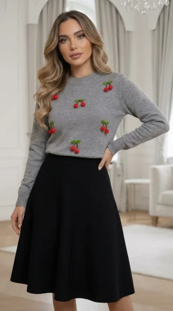 pulover-gri-cu-cirese-decorative