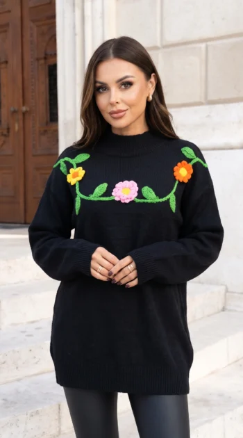 pulover-lung-din-tricot-cu-flori-crosetate