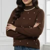 pulover-maro-elegant-cu-perle-decorative-si-guler-inalt