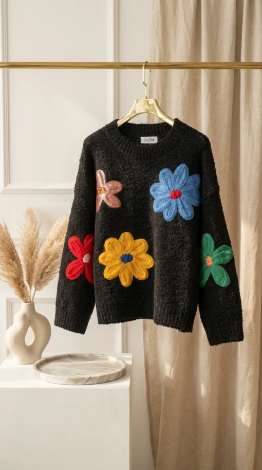 pulover-negru-cu-flori-tesute-3d