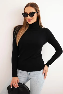 Pulover negru cu guler inalt si maneca lunga