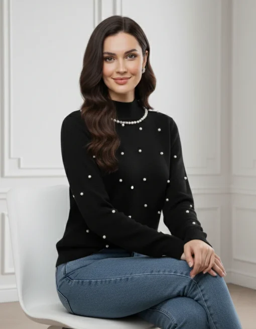 pulover-negru-elegant-cu-perle-decorative-si-guler-inalt