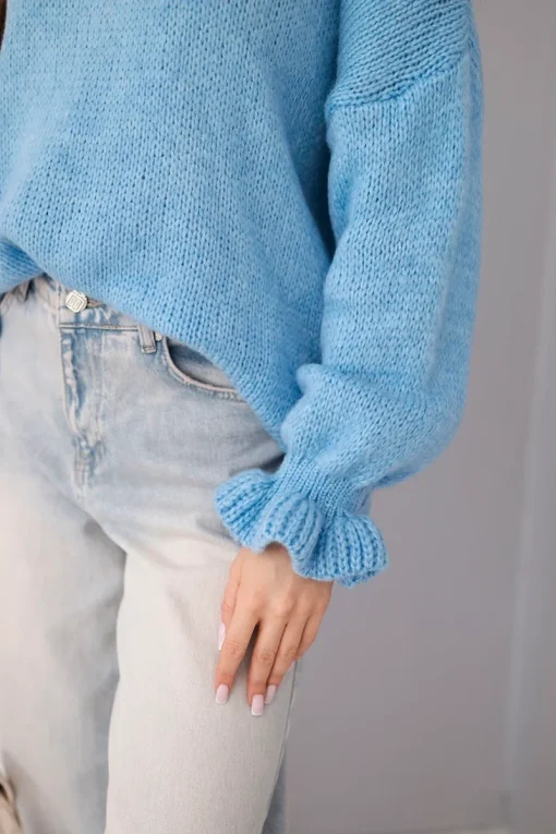 pulover-oversized-albastru-cu-maneci-bufante