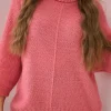 pulover-oversized-roz-tricotat-cu-guler-inalt