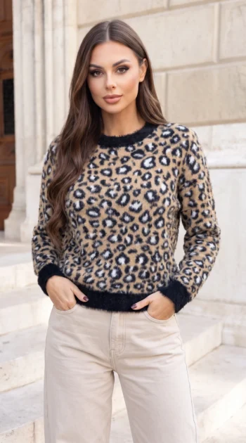 pulover-pufos-cu-imprimeu-leopard