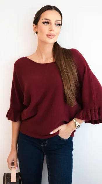 pulover-tricotat-burgundy-cu-maneci-bufante-si-volane
