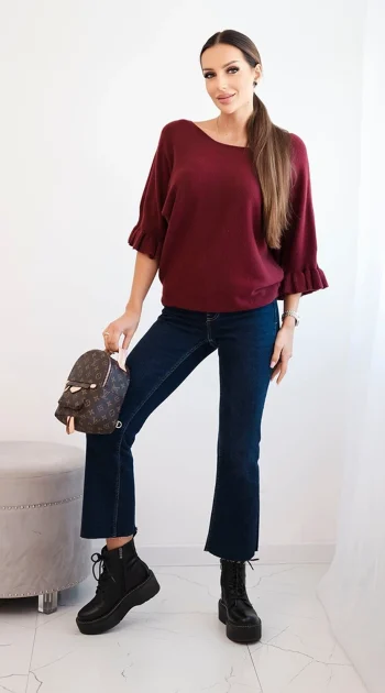 pulover-tricotat-burgundy-cu-maneci-bufante-si-volane