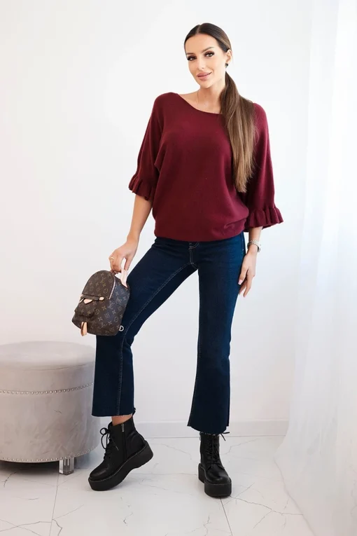 pulover-tricotat-burgundy-cu-maneci-bufante-si-volane