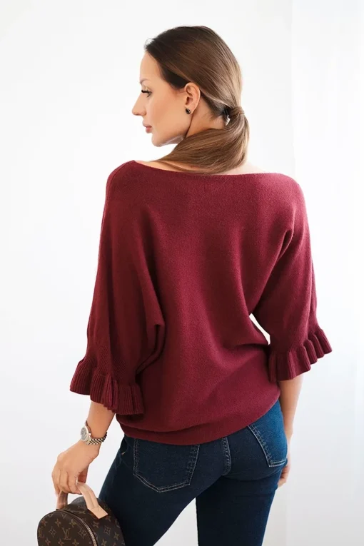 pulover-tricotat-burgundy-cu-maneci-bufante-si-volane