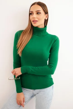 Pulover verde cu guler inalt si maneca lunga